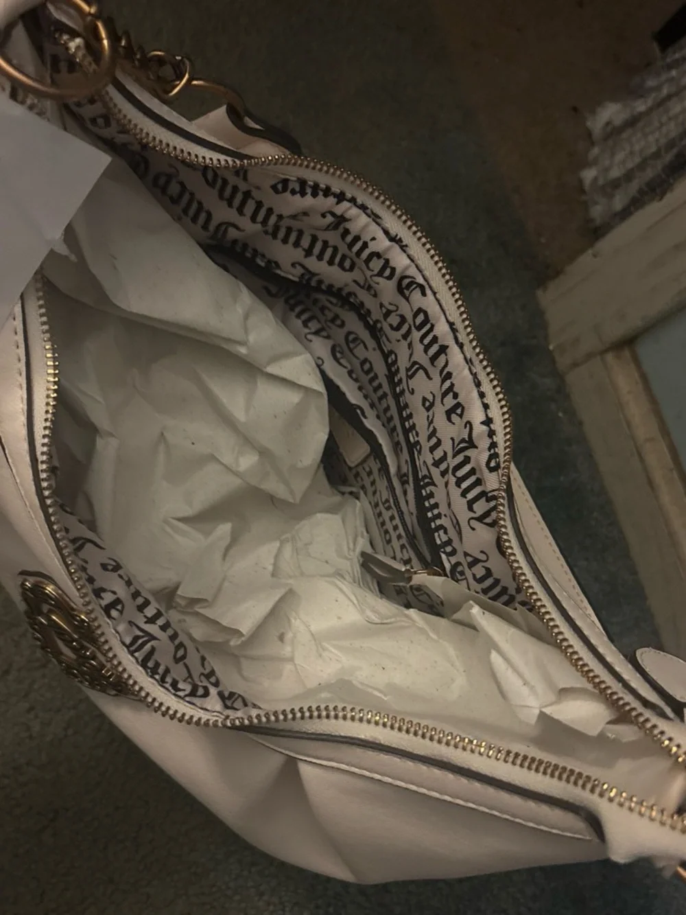 Juicy Couture Cream Heart Emblem Hobo with Gold Accents